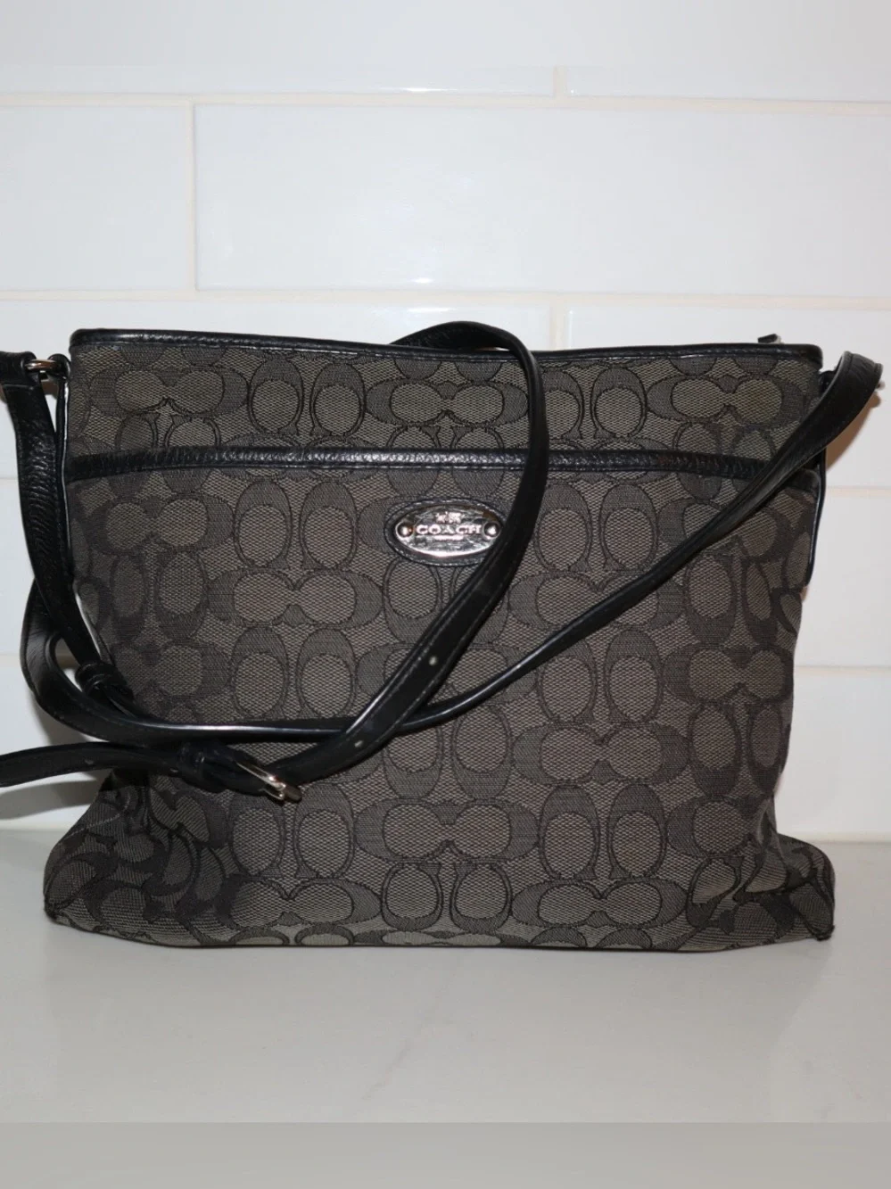 Coach Black and Brown Signature Shoulder Bag